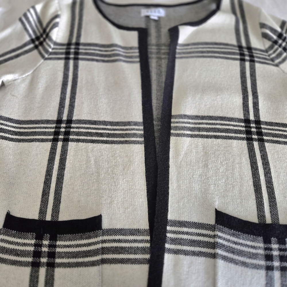 ELLE Sweater Coat/Tunic Black & Off-White Lg Windowpane Plaid XL EUC - Picture 7 of 13